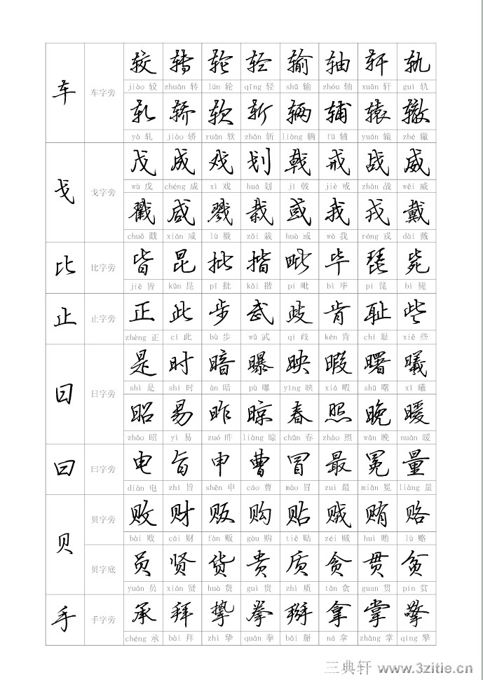 钢笔偏旁部首行书写法字帖